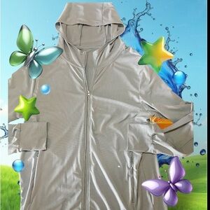 UPF 50 Powder blue gray Dri fit lightweight full zip hoodie Sz Large